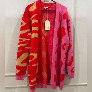 NWT JODIFL Pink,Red Y2K Animal print Colorblock Open-Front Cardigan size M